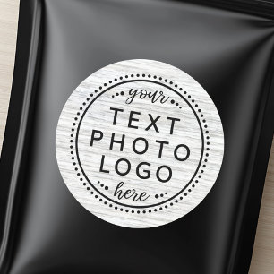 Light grey wood add custom logo photo or graphic classic round sticker
