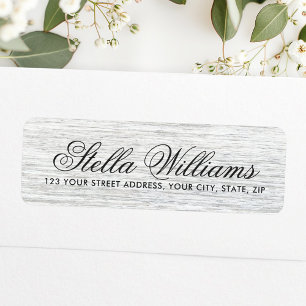 Light grey wood grain calligraphy script address