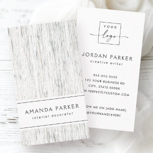 Light grey wood grain custom logo vertical business card