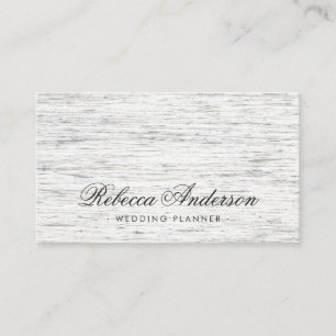 Light grey wood romantic script business card