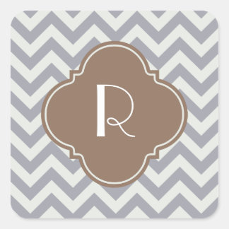 Light Grey Zigzag Custom Monogram Square Sticker