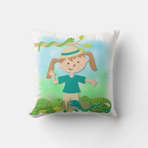 Light Hair Girl on Safari Pillow