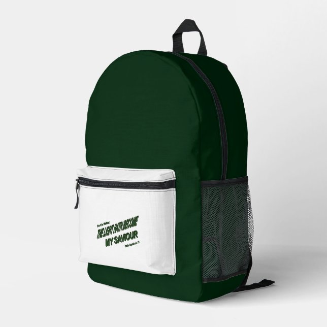 Light Hath Become My Saviour - Green Printed Backpack (Back Corner Right)