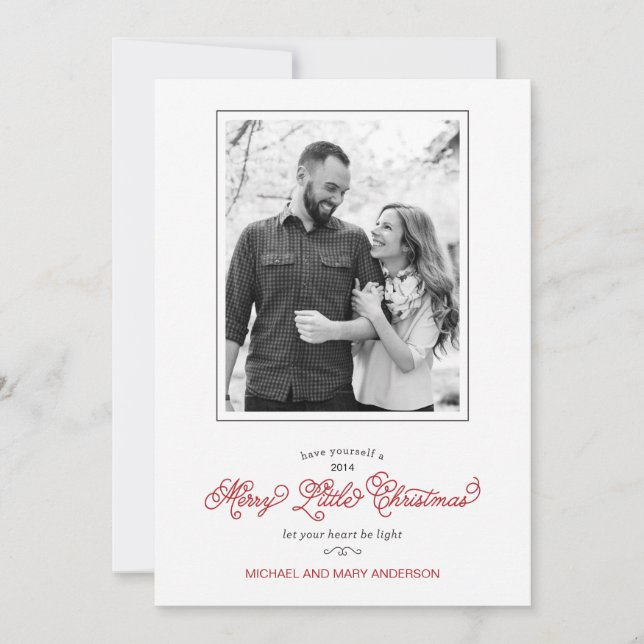 Light Hearted Red Photo Holiday Card (Front)