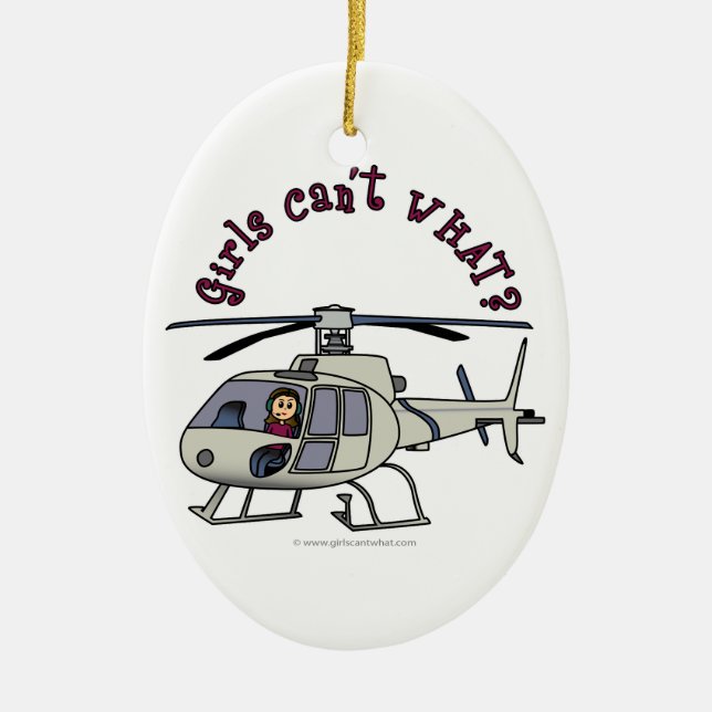 Light Helicopter Pilot Girl Ceramic Tree Decoration (Front)