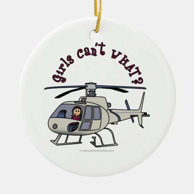 Light Helicopter Pilot Girl Ceramic Tree Decoration (Front)
