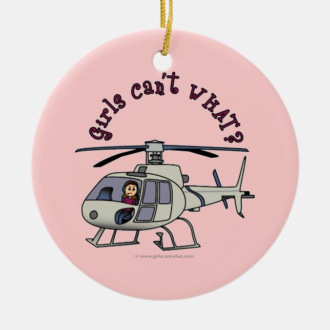 Light Helicopter Pilot Girl Ceramic Tree Decoration (Front)