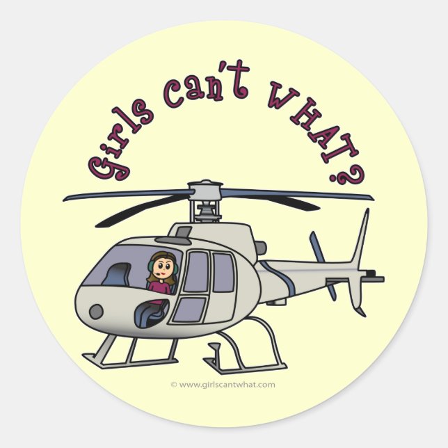 Light Helicopter Pilot Girl Classic Round Sticker (Front)