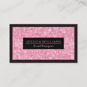 Light Hot Pink Glitter Print Black Accent Business Card