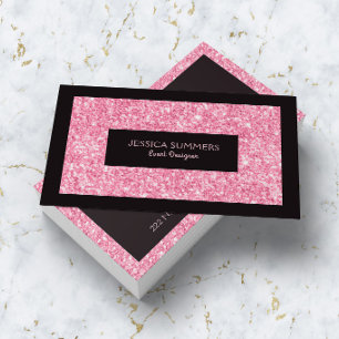 Light Hot Pink Glitter Print Black Accent Business Card