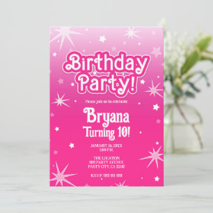Light & Hot Pink Sparkle Stars Birthday Party Invitation