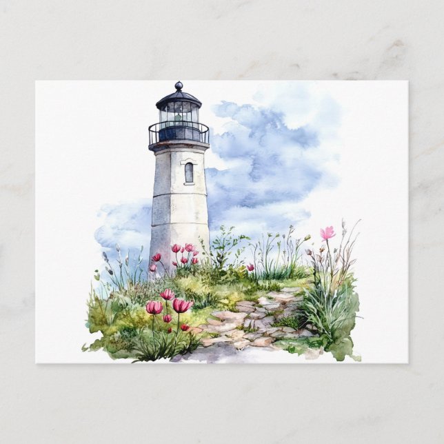 Light House in Spring Watercolor Postcard (Front)