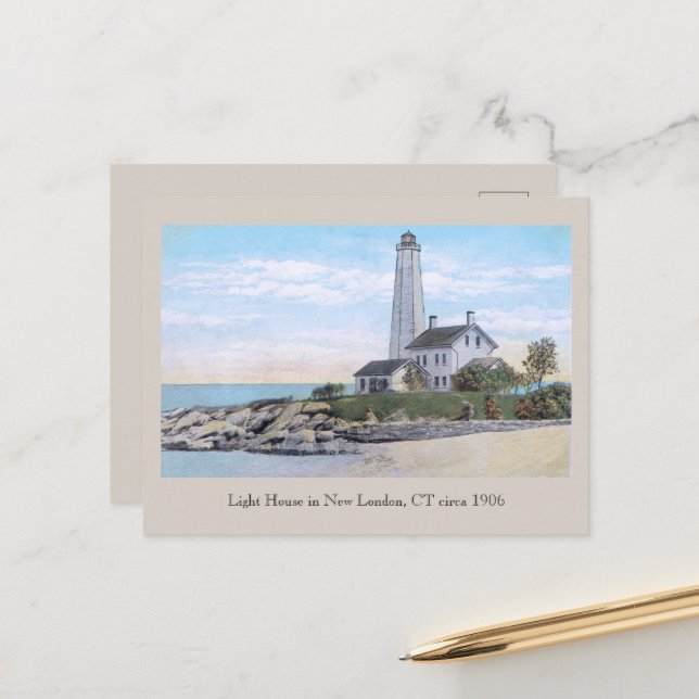 Light House New London CT  Postcard (Front/Back In Situ)