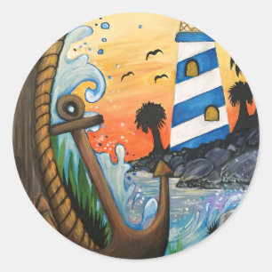 Light House View   Classic Round Sticker
