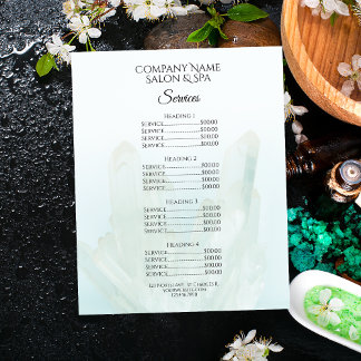 Light Ice Blue Crystals Spa Salon Services Menu