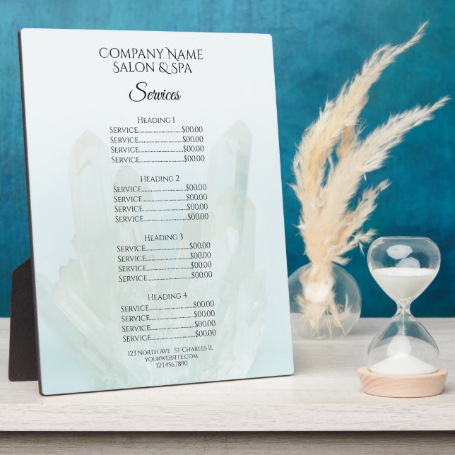 Light Ice Blue Crystals Spa Salon Services Menu Plaque (Side)
