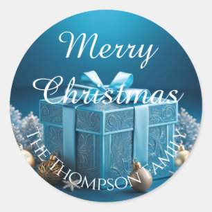 Light Ice Blue Wrapped Christmas Gifts Classic Round Sticker