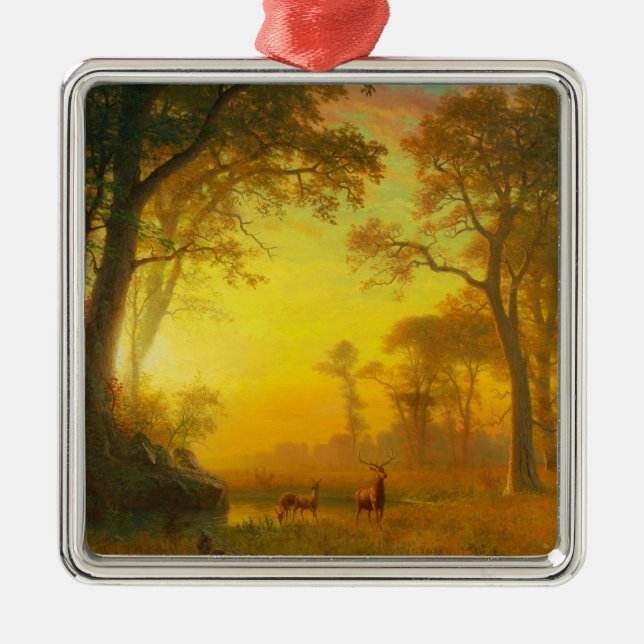 Light in the Forest (by Albert Bierstadt) Metal Tree Decoration (Front)