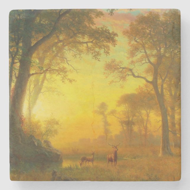Light in the Forest (by Albert Bierstadt) Stone Coaster (Front)