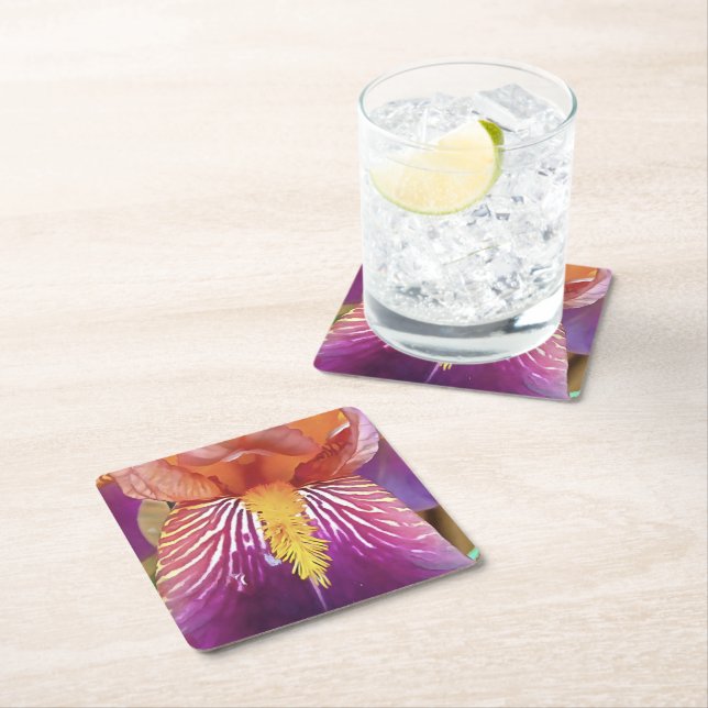 Light Iris Macro Artistic Abstract Square Paper Coaster (Insitu)