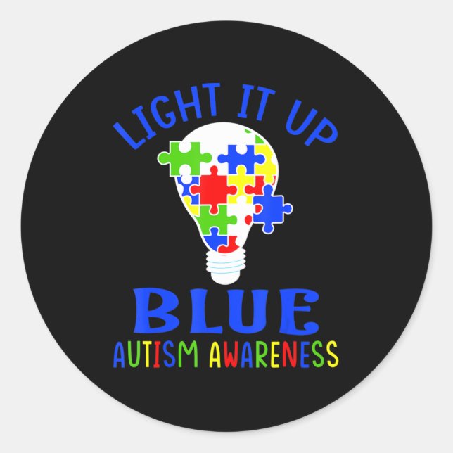 Light It Up Blue Autism Awareness Autistic Puzzle  Classic Round Sticker (Front)