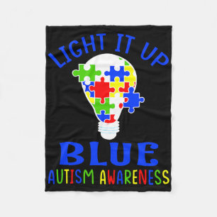 Light It Up Blue Autism Awareness Autistic Puzzle Fleece Blanket