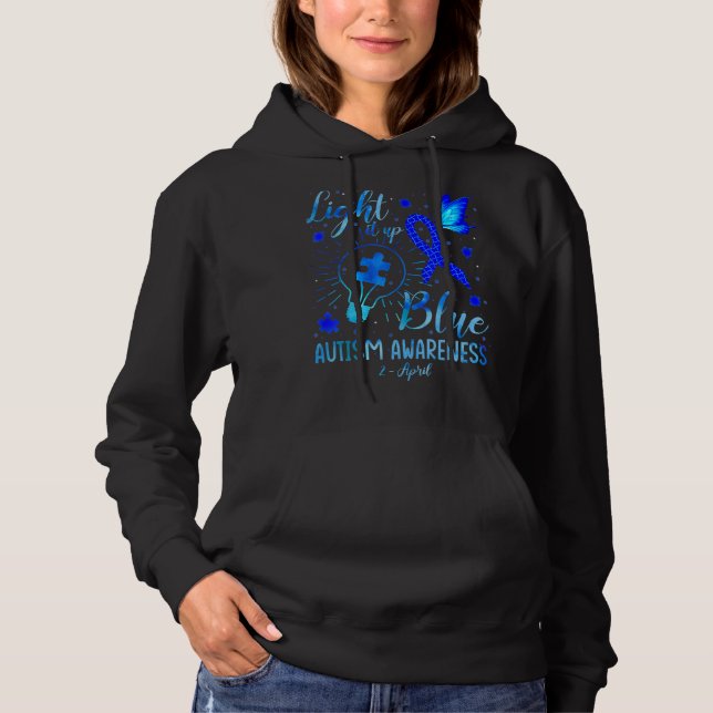 Light It Up Blue Autism Awareness Autistic Puzzle  Hoodie (Front)