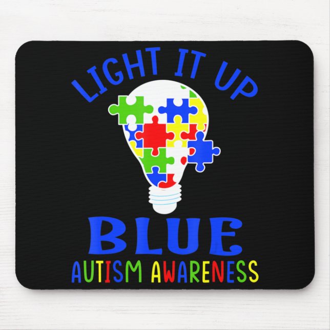 Light It Up Blue Autism Awareness Autistic Puzzle  Mouse Mat (Front)