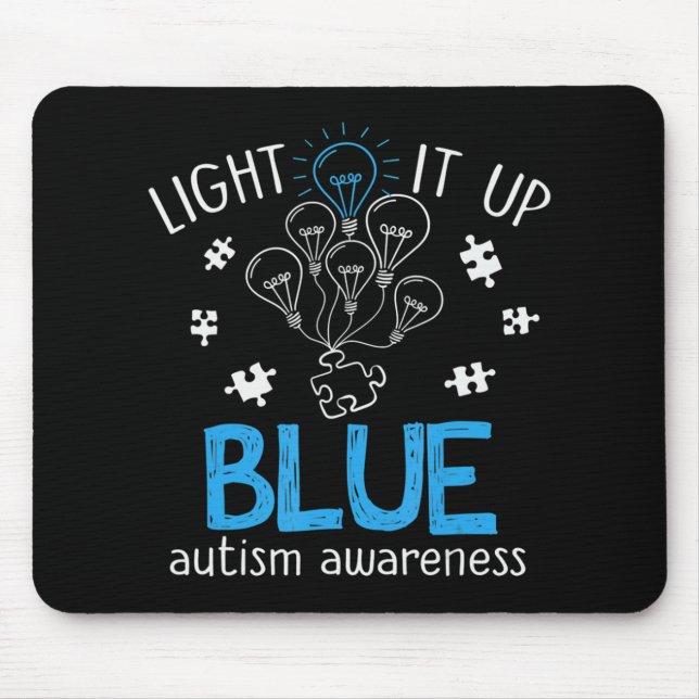 Light It Up Blue Autism Awareness Autistic Puzzle  Mouse Mat (Front)