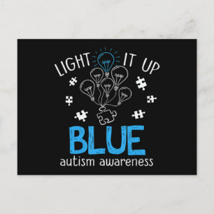 Light It Up Blue Autism Awareness Autistic Puzzle  Postcard