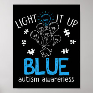 Light It Up Blue Autism Awareness Autistic Puzzle  Poster