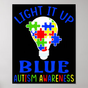 Light It Up Blue Autism Awareness Autistic Puzzle  Poster
