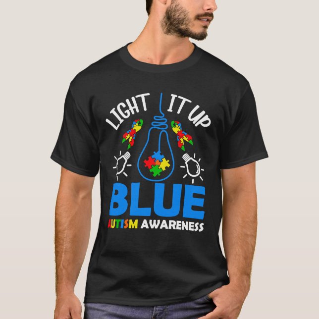 Light It Up Blue Autism Awareness Autistic Puzzle  T-Shirt (Front)