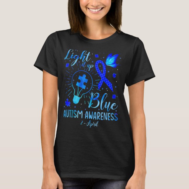 Light It Up Blue Autism Awareness Autistic Puzzle  T-Shirt (Front)