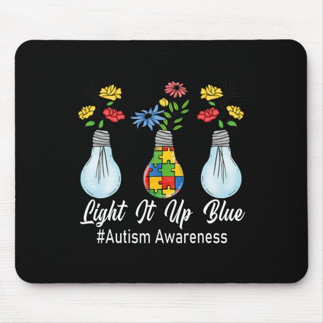 Light It Up Blue Autism Awareness Lamp Puzzle Mess Mouse Mat (Front)