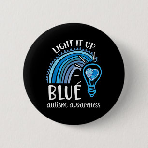 Light It Up Blue Autism Awareness Month Rainbow Pu 6 Cm Round Badge