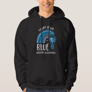 Light It Up Blue Autism Awareness Month Rainbow Pu Hoodie