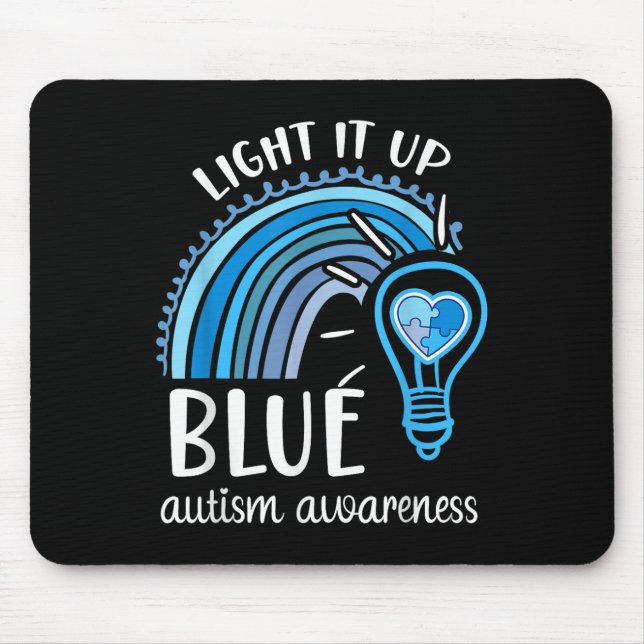 Light It Up Blue Autism Awareness Month Rainbow Pu Mouse Mat (Front)