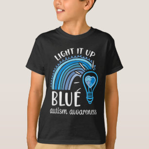 Light It Up Blue Autism Awareness Month Rainbow Pu T-Shirt