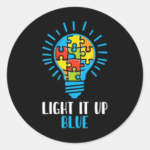 Light It Up Blue Autism Awareness Puzzle Light Bul Classic Round Sticker