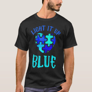 Light It Up Blue Autism Awareness Puzzle Piece Ri T-Shirt