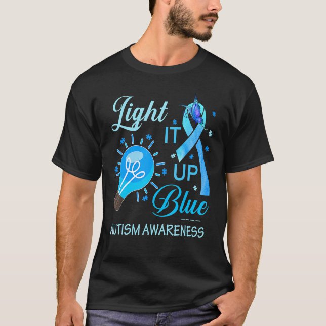 Light It Up Blue Autism Awareness  Puzzle Piece Ri T-Shirt (Front)