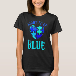 Light It Up Blue Autism Awareness Puzzle Piece Ri T-Shirt