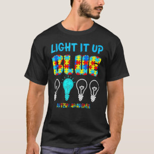 Light It Up Blue Autism Awareness Puzzle Piece Ri T-Shirt