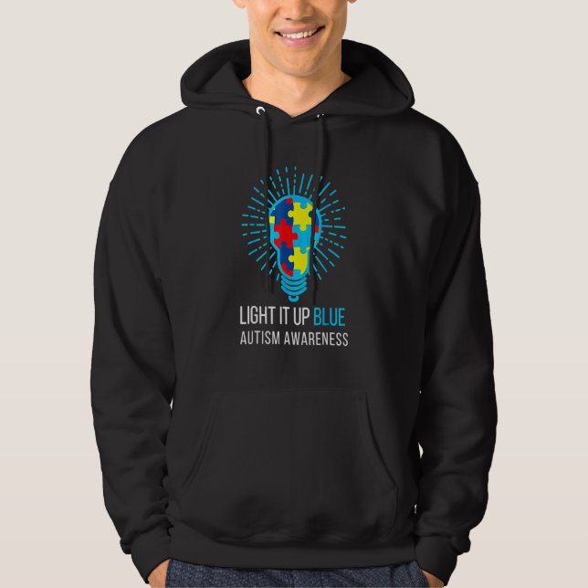 Light It Up' Blue Autism Awareness Ribbon Puzzle P Hoodie (Front)