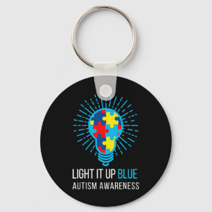 Light It Up Blue Autism Awareness Ribbon Puzzle Pi Key Ring