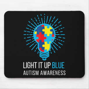 Light It Up Blue Autism Awareness Ribbon Puzzle Pi Mouse Mat
