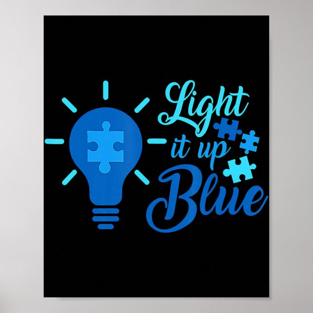 Light It Up Blue Autism Awareness Ribbon Puzzle Pi Poster (Front)