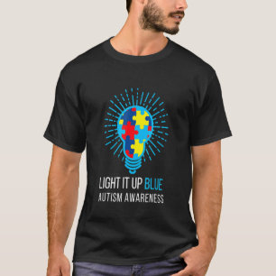 Light It Up Blue Autism Awareness Ribbon Puzzle Pi T-Shirt