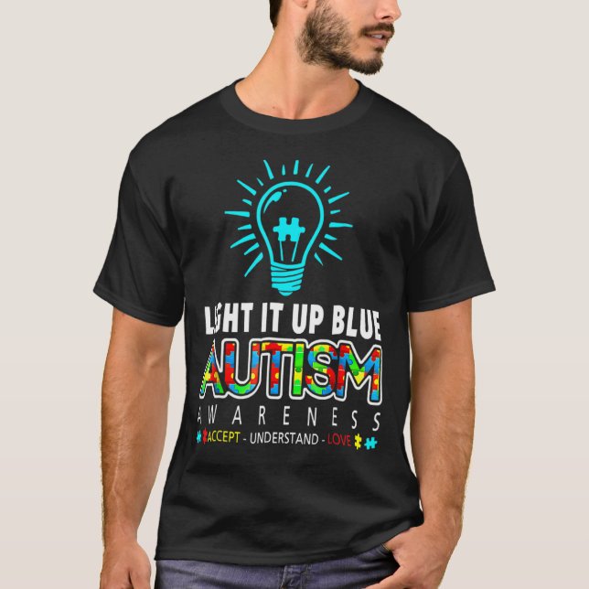 Light It Up Blue Autism Awareness Tee Puzzle Piece (Front)
